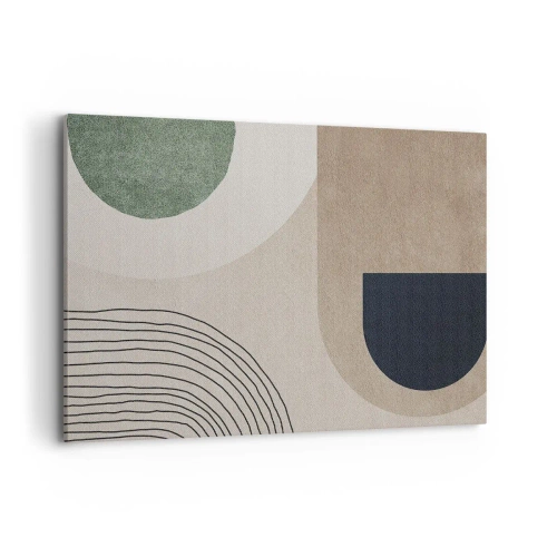 Impression sur toile - Image sur toile - Formes géométriques dans les tons beige et vert - 100x70cm - La douceur de l'ovale - Décoration murale moderne pour le salon et la chambre ARTTOR