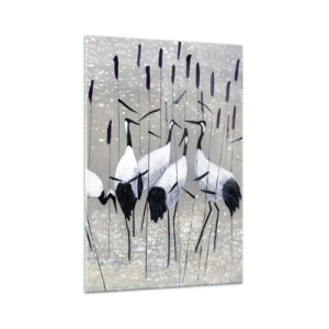 Impression sur verre - Image sur verre - Hérons dans l'herbe sur un fond paisible - 70x100cm - Parmi les siens - Décoration murale moderne pour le salon et la chambre ARTTOR