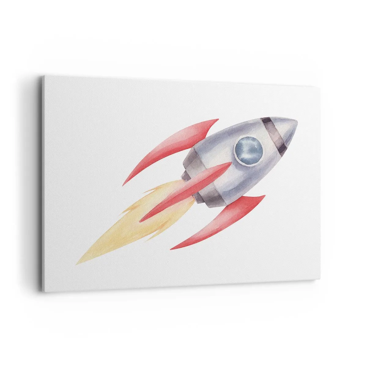 Impression sur toile - Image sur toile - Fusée de style aquarelle sur fond blanc - 100x70cm - Plus haut, plus vite, plus loin - Décoration murale moderne pour le salon et la chambre ARTTOR