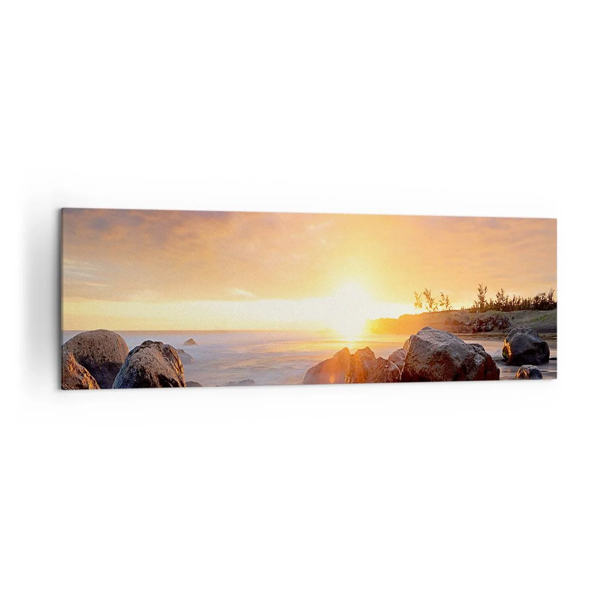 Impression sur toile - Image sur toile - Coucher de soleil sur la côte rocheuse - 160x50cm - Brise lumineuse du soir - Décoration murale moderne pour le salon et la chambre ARTTOR