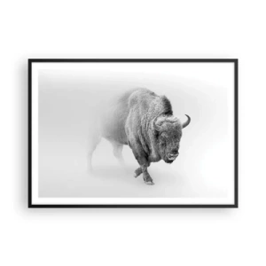 Affiche dans un cadre noir - Poster - Bison blanc dans un décor minimaliste - 100x70cm - Roi de la prairie - Décoration murale moderne pour le salon et la chambre ARTTOR
