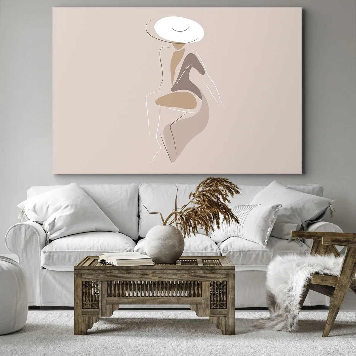 Impression sur toile - Image sur toile - Silhouette minimaliste d'une femme portant un chapeau - 70x50cm - Être une dame - Décoration murale moderne pour le salon et la chambre ARTTOR