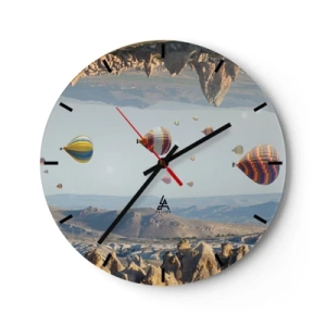Horloge murale - Pendule murale - Ballons sur un paysage de montagne - 30x30cm - Ici, tout est possible - Décoration murale moderne pour le salon, la cuisine et la chambre ARTTOR