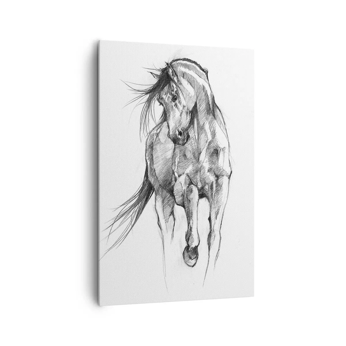 Impression sur toile - Image sur toile - Croquis en noir et blanc d'un cheval au galop - 80x120cm - D'un trot gracieux - Décoration murale moderne pour le salon et la chambre ARTTOR