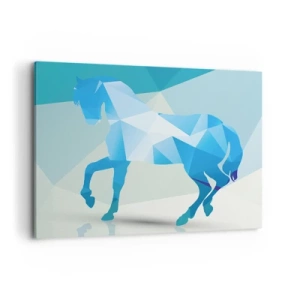 Impression sur toile - Image sur toile - Silhouette géométrique d'un cheval dans des tons bleus - 100x70cm - Cheval géométrique en turquoise - Décoration murale moderne pour le salon et la chambre ARTTOR
