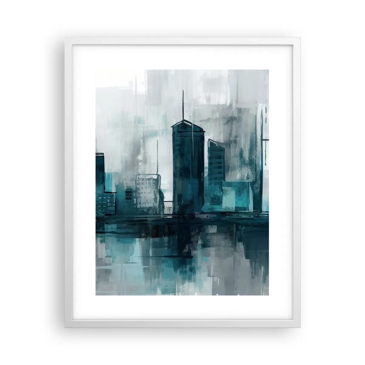 Affiche dans un cadre blanc - Poster - Une ville couleur de pluie - 40x50 cm