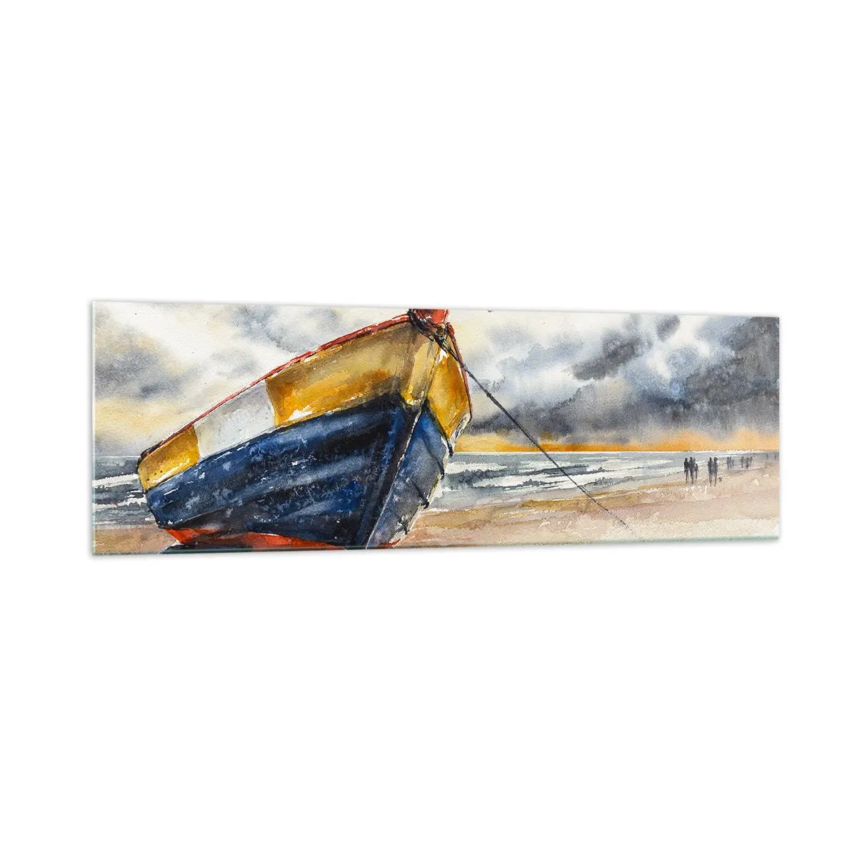 Impression sur verre - Image sur verre - Un bateau pittoresque sur la plage sous un ciel nuageux - 160x50cm - Repos sur le rivage - Décoration murale moderne pour le salon et la chambre ARTTOR