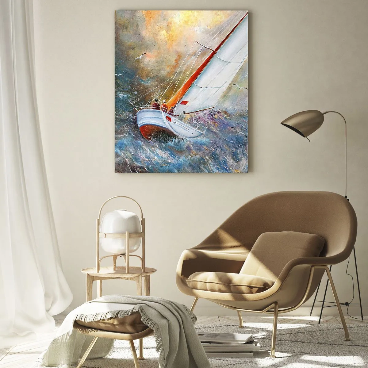 Impression sur verre - Image sur verre - Voiliers dans une mer agitée lors d'une régate - 50x70cm - Concourir sur les vagues - Décoration murale moderne pour le salon et la chambre ARTTOR