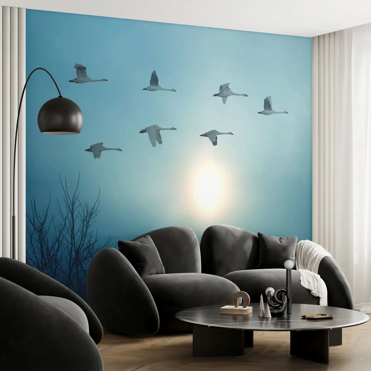 Papier Peint Autocollant Deluxe Sticker - Dis au revoir à l'été pour un an - Paysage, Cigogne, Des oiseaux - 250x175 cm