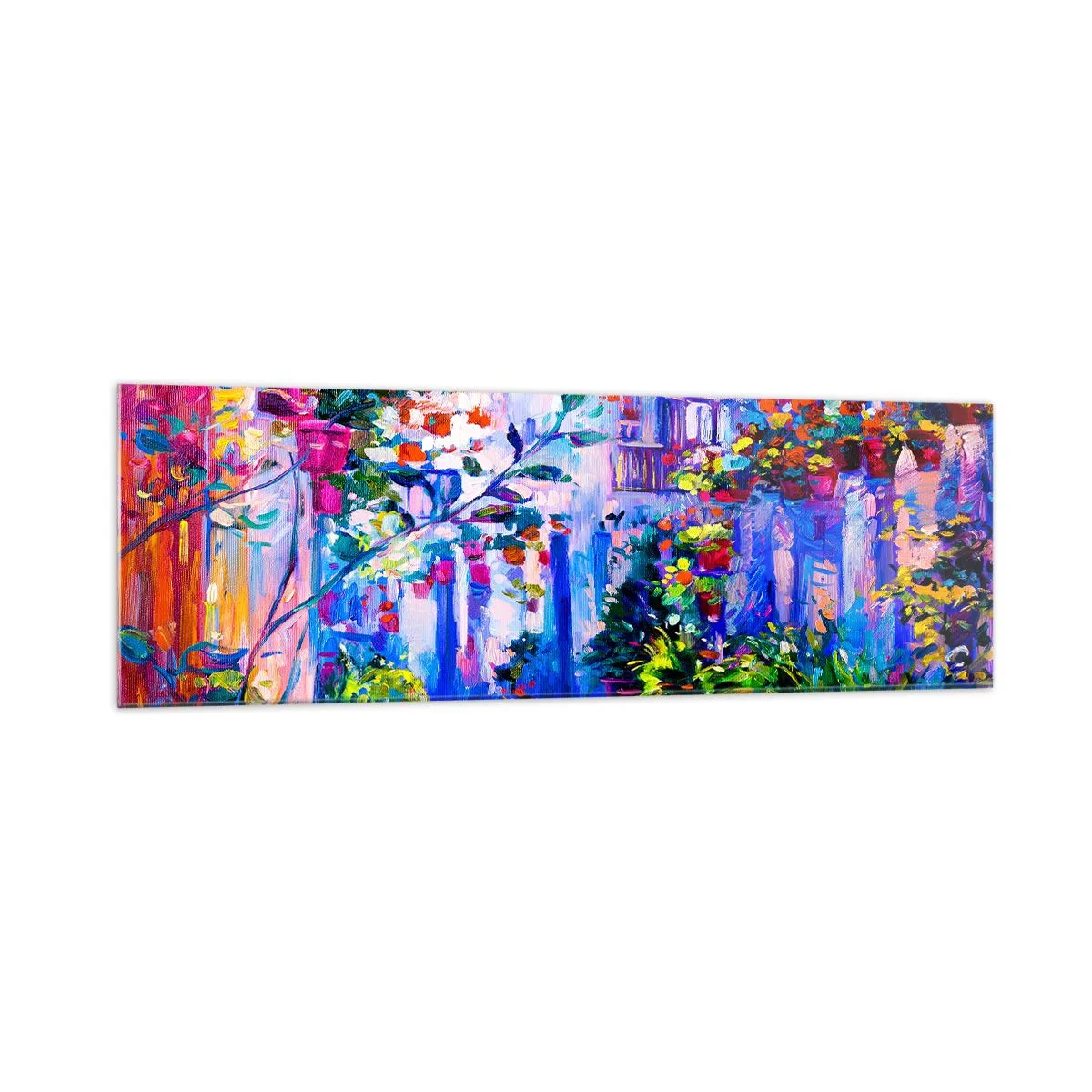 Impression sur verre - Image sur verre - Une rue colorée pleine de fleurs - 160x50cm - Impression - une rue italienne - Décoration murale moderne pour le salon et la chambre ARTTOR