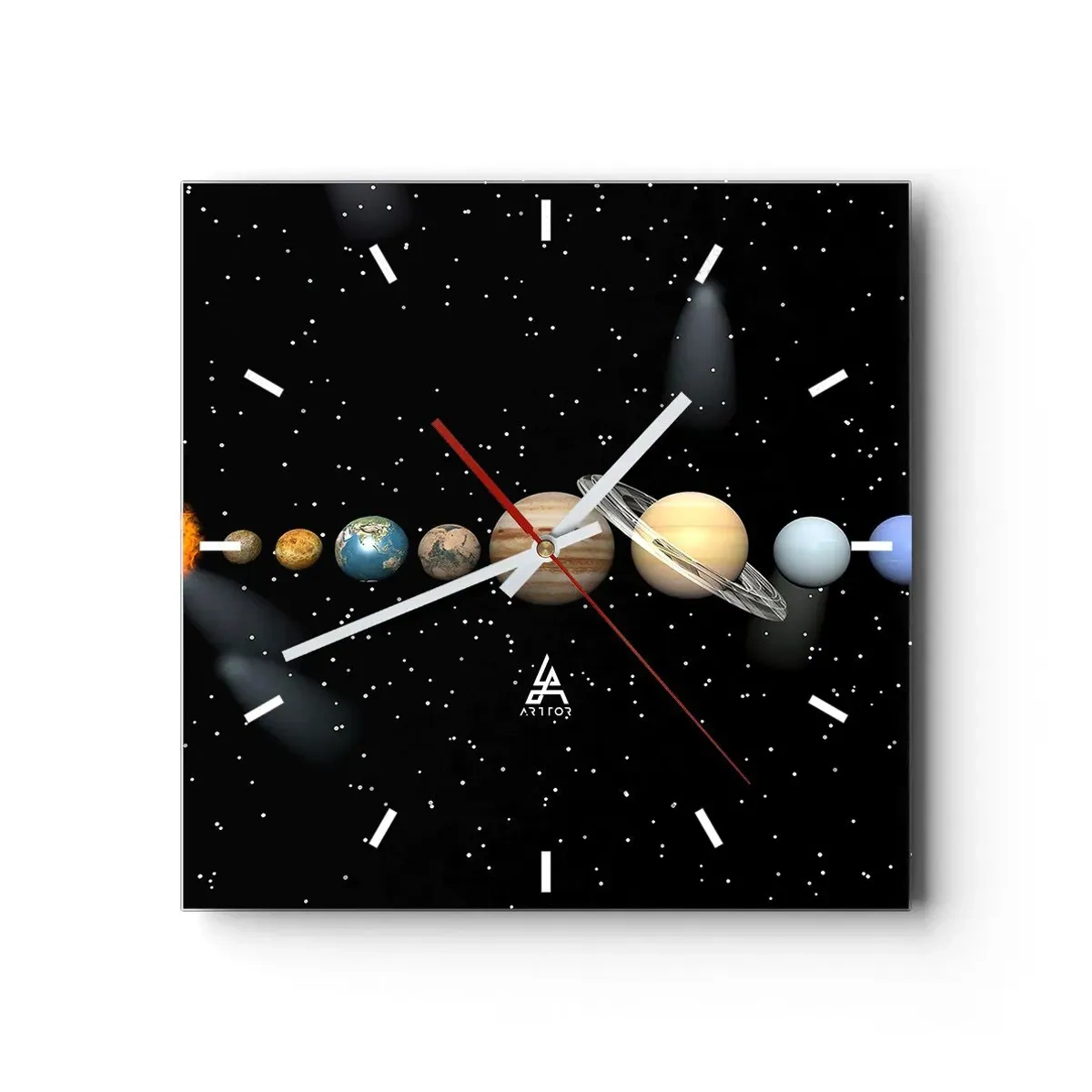 Horloge murale - Pendule murale - Le système solaire avec des planètes sur fond d'étoiles dans l'espace - 30x30cm - Et les planètes sont folles, sont folles... - Décoration murale moderne pour le salon et la chambre ARTTOR