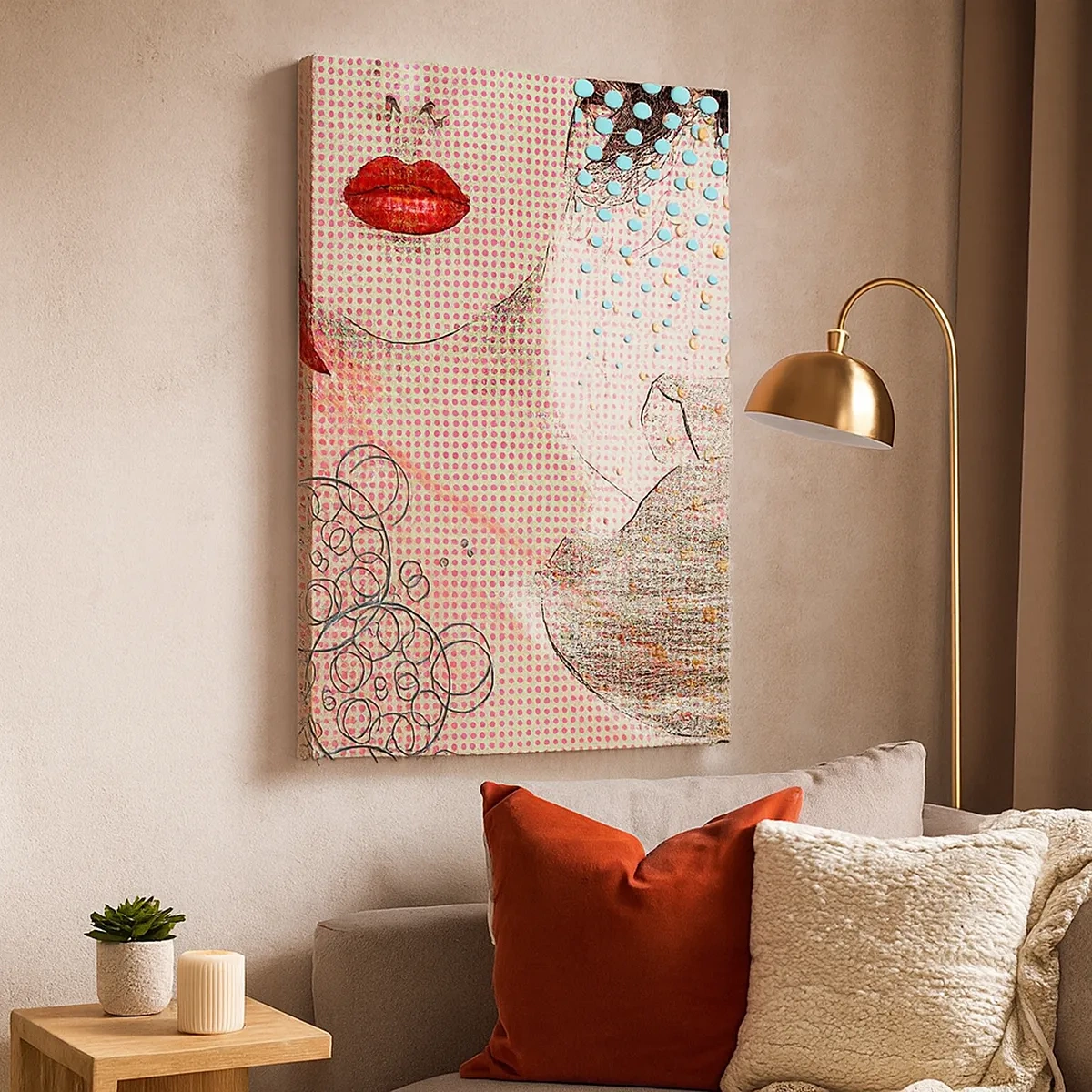 Impression sur toile - Image sur toile - Œuvre d'art abstraite avec un motif de bouche et d'orchidée - 50x70cm - Héroïne de bande dessinée - Décoration murale moderne pour le salon et la chambre ARTTOR