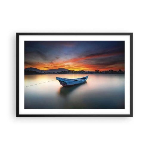 Affiche dans un cadre noir - Poster - Un bateau sur l'eau pendant un coucher de soleil pittoresque - 70x50cm - Une bonne nuit arrive - Décoration murale moderne pour le salon et la chambre ARTTOR