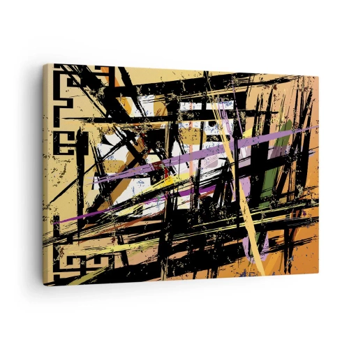 Impression sur toile - Image sur toile - Lignes et formes abstraites sur fond beige - 70x50cm - Une coupe nette - Décoration murale moderne pour le salon et la chambre ARTTOR