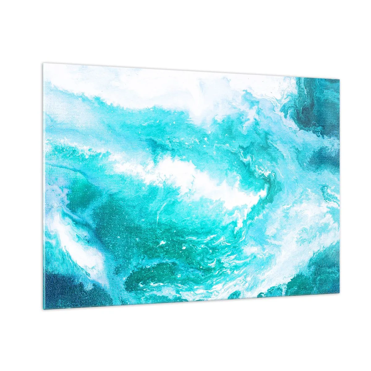 Impression sur verre - Image sur verre - Une composition abstraite représentant des vagues et des tourbillons turquoise. - 100x70cm - Au coeur de l'élément - Décoration murale moderne pour le salon et la chambre ARTTOR