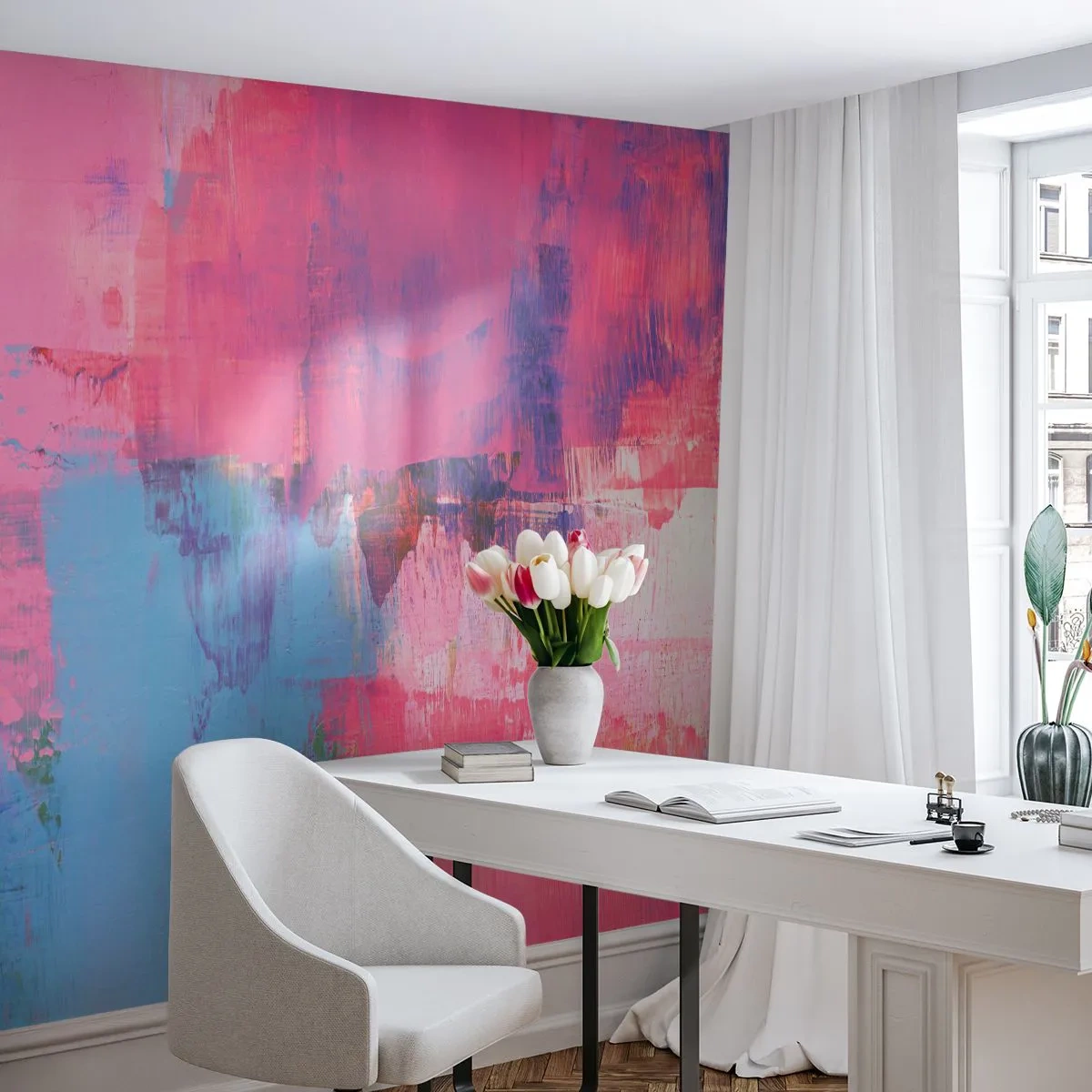 Papier Peint Photo Premium Canvas - Du rose, du bleu et une pincée de lumière - Abstraction, Minimalisme, Morceau - 250x175 cm