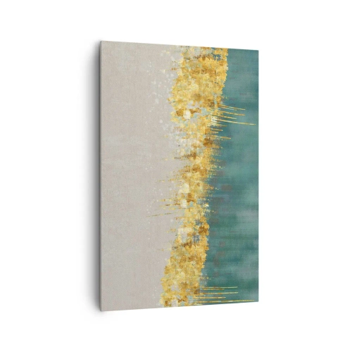 Impression sur toile - Image sur toile - Des accents dorés sur un fond vert-beige - 80x120cm - La frontière dorée - Décoration murale moderne pour le salon et la chambre ARTTOR
