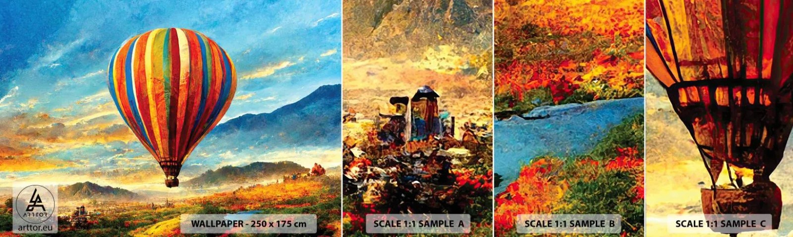 Échantillon De Papier Peint Standard Eco - Dans le silence on voit mieux - Ballon, Paysage, Nature - 100x30 cm