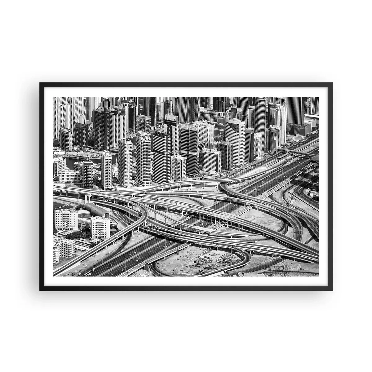 Affiche dans un cadre noir - Poster - Une vue plongeante sur Dubaï - 100x70cm - Dubaï - la ville impossible - Décoration murale moderne pour le salon et la chambre ARTTOR