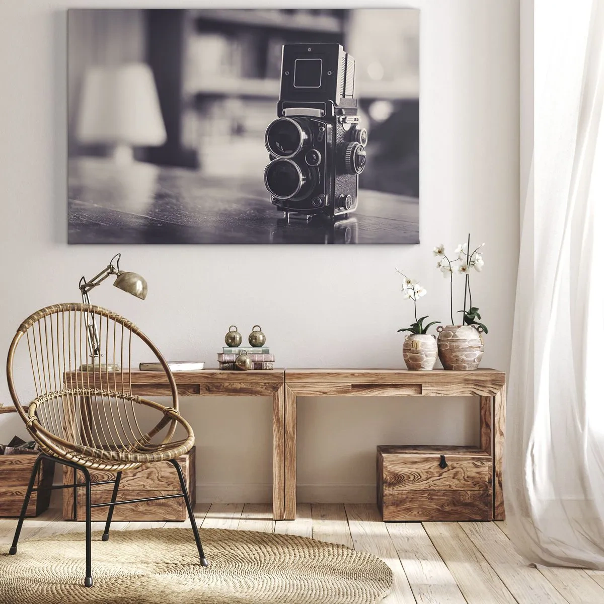 Impression sur toile - Image sur toile - Appareil photo ancien en noir et blanc - 70x50cm - La magie de la photographie ancienne - Décoration murale moderne pour le salon et la chambre ARTTOR