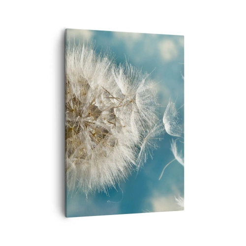 Impression sur toile - Image sur toile - Un pissenlit soufflé contre un ciel bleu - 50x70cm - souffle d'ange - Décoration murale moderne pour le salon et la chambre ARTTOR