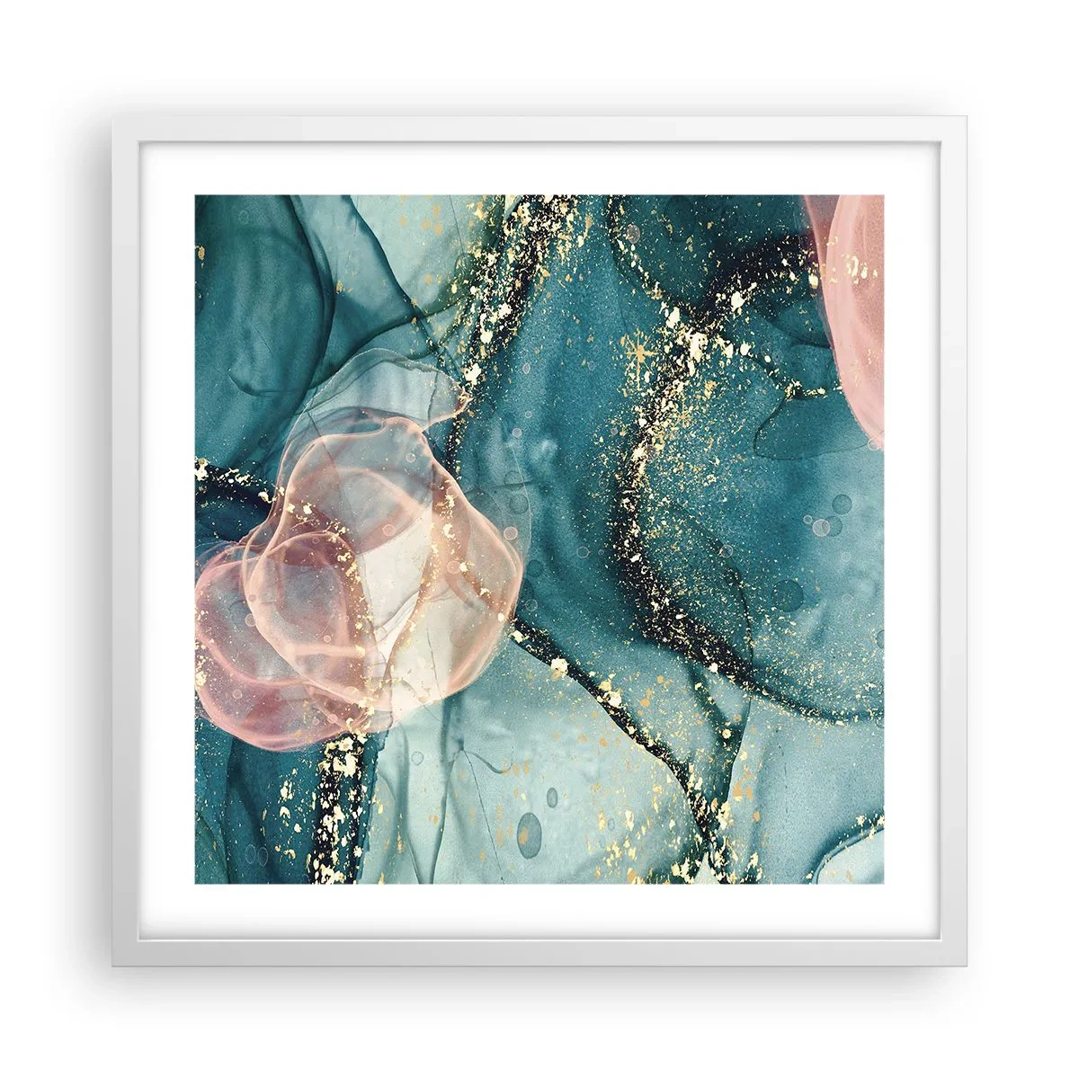 Affiche dans un cadre blanc - Poster - Soie bleu, tulle rose - 50x50 cm