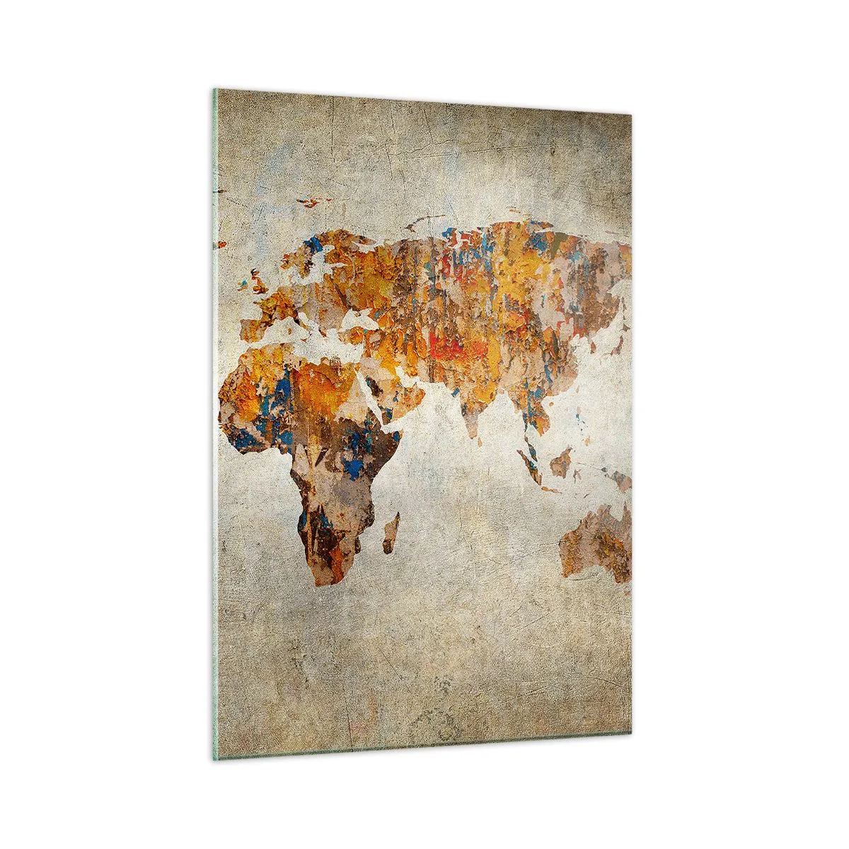 Impression sur verre - Image sur verre - Carte du monde artistique aux tons chauds - 50x70cm - Un monde vraiment immense - Décoration murale moderne pour le salon et la chambre ARTTOR