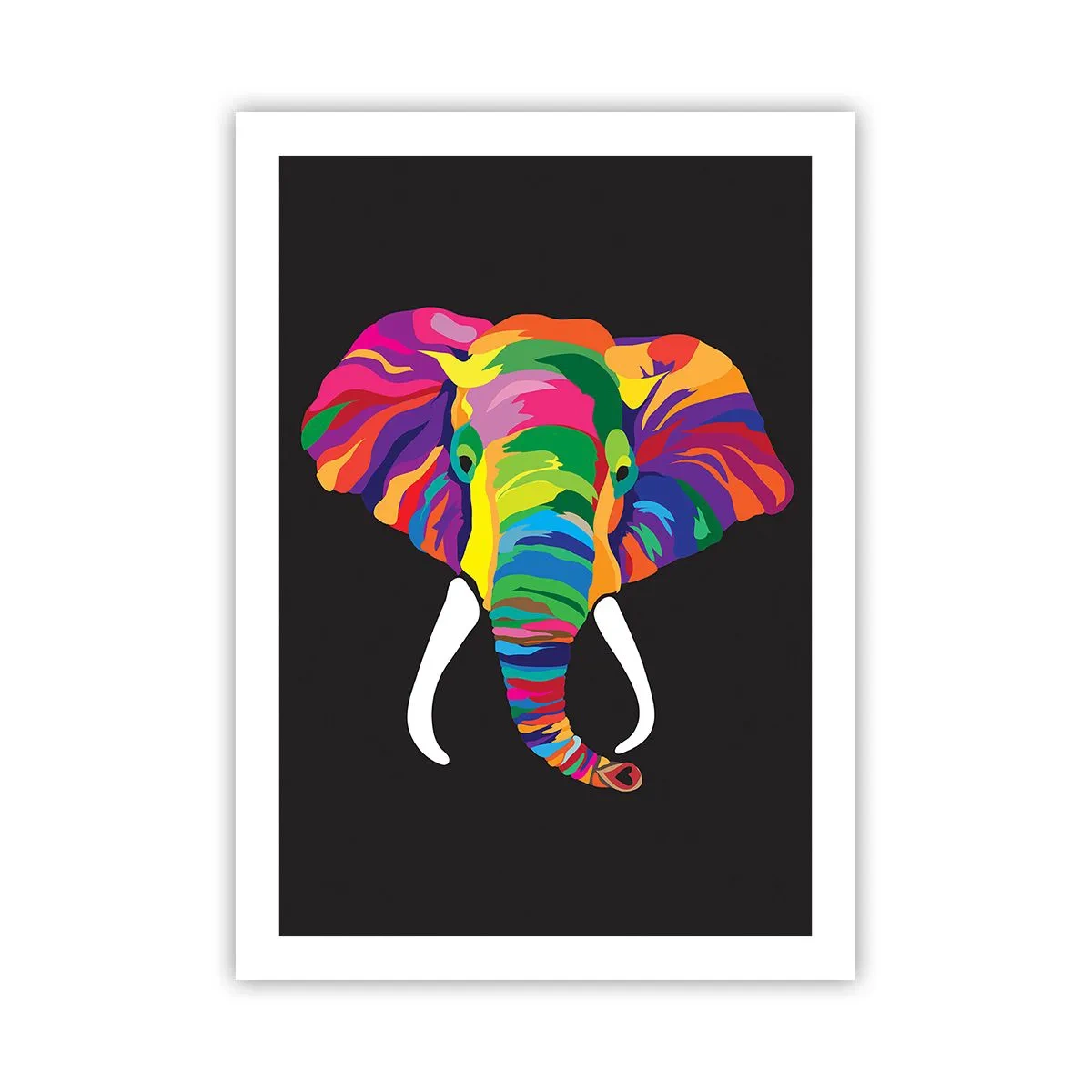 Affiche - Poster - Une image colorée d'un éléphant sur fond noir - 50x70cm - L'éléphant qui aimait se baigner dans un arc-en-ciel - Décoration murale moderne pour le salon et la chambre ARTTOR