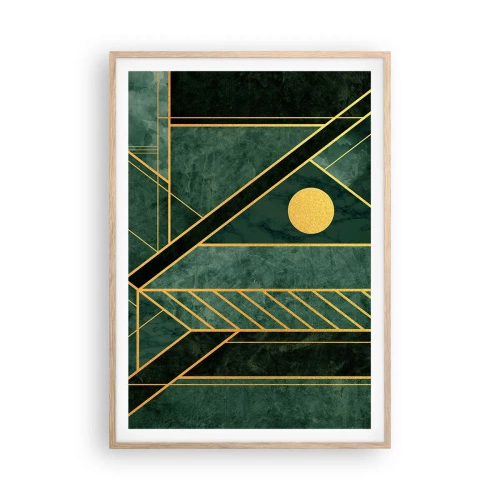 Affiche dans un chêne clair - Poster - Dynamique or et azur - 70x100 cm