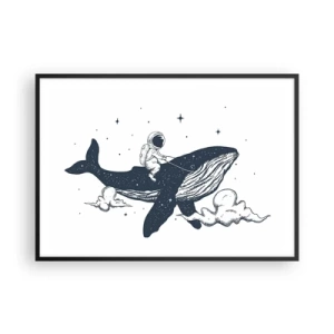 Affiche dans un cadre noir - Poster - Astronaute sur une baleine flottant dans l'espace - 100x70cm - Aventure spatiale - Décoration murale moderne pour le salon et la chambre ARTTOR