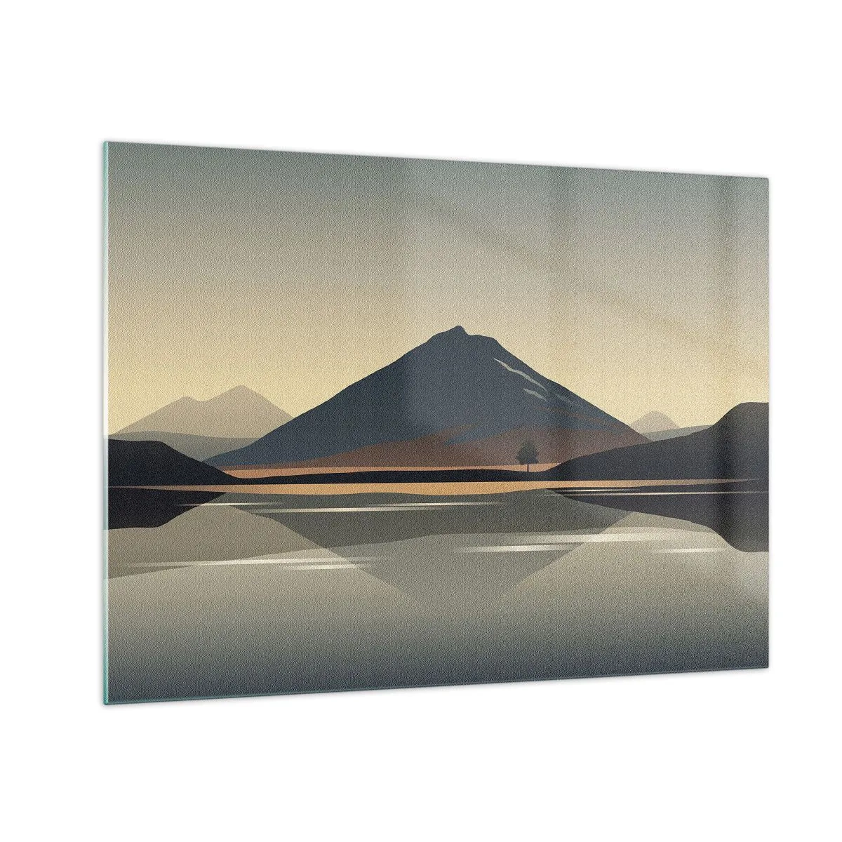 Impression sur verre - Image sur verre - Montagnes et lac aux tons chauds avec un effet réfléchissant - 70x50cm - Reflet de miroir - Décoration murale moderne pour le salon et la chambre ARTTOR
