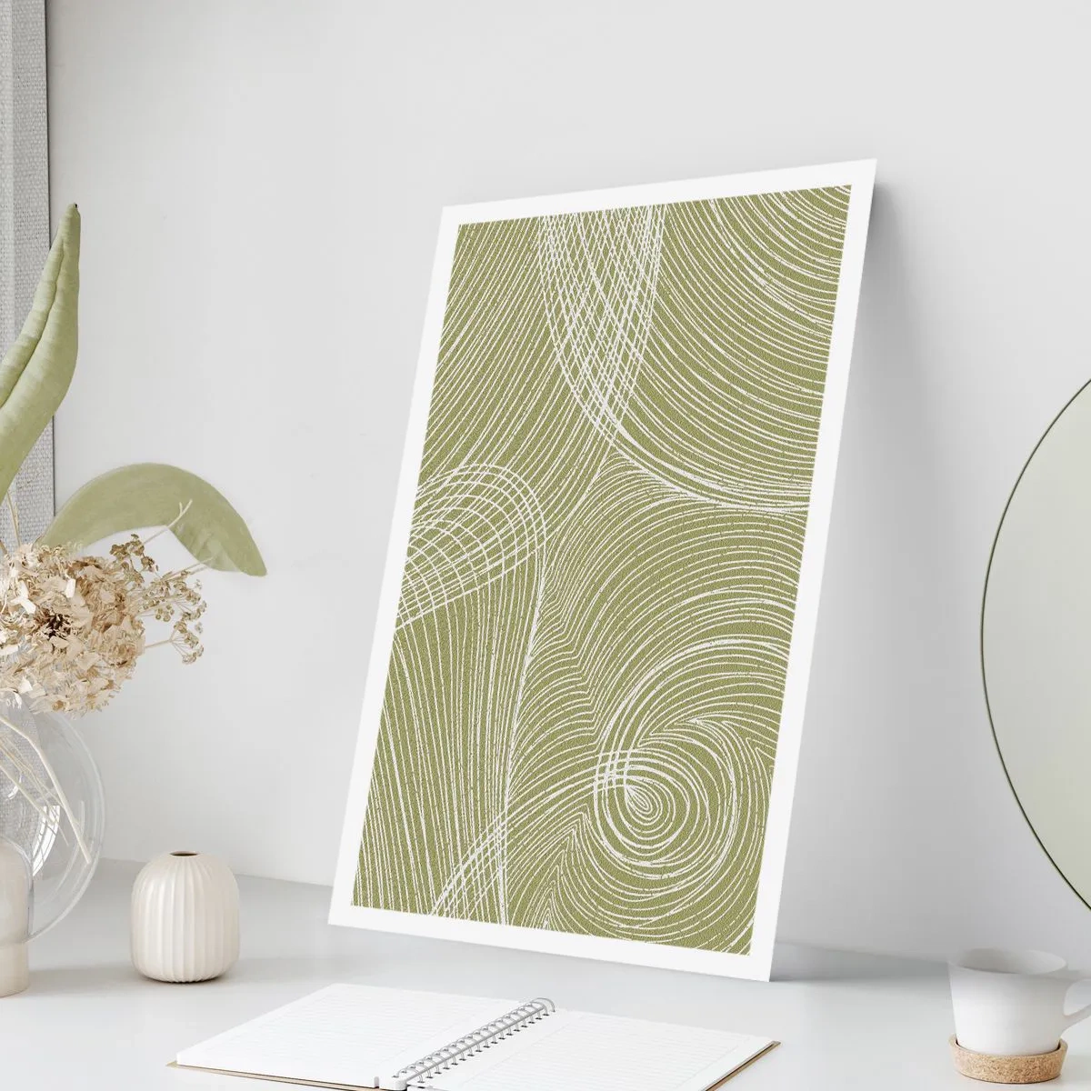 Affiche - Poster - Une composition abstraite dans des tons de vert avec des lignes dynamiques. - 50x70cm - Abstraction complexe de blanc - Décoration murale moderne pour le salon et la chambre ARTTOR