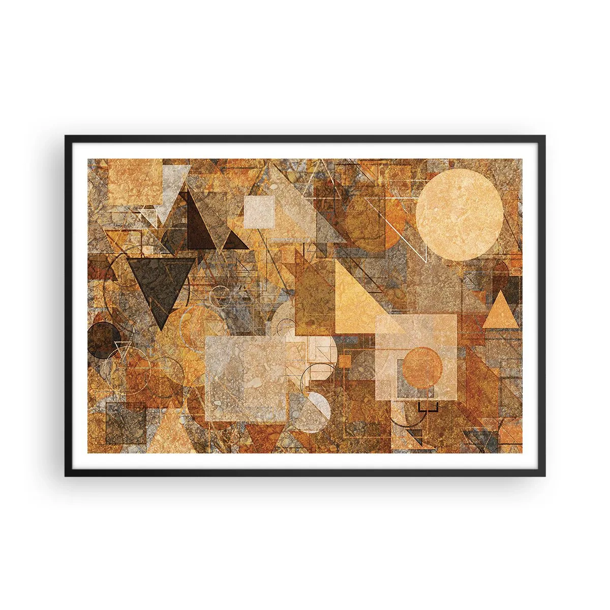 Affiche dans un cadre noir - Poster - Figures géométriques abstraites aux tons chauds - 100x70cm - Étude cubique de marron - Décoration murale moderne pour le salon et la chambre ARTTOR