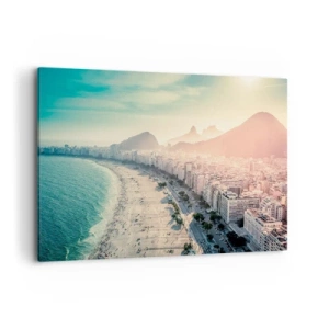 Impression sur toile - Image sur toile - Panorama de la plage de Copacabana avec les montagnes en arrière-plan à Rio de Janeiro - 120x80cm - Vacances éternelles à Rio - Décoration murale moderne pour le salon et la chambre ARTTOR