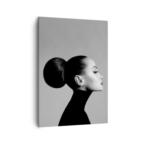 Impression sur toile - Image sur toile - Profil d'une femme en noir et blanc avec un chignon élégant - 50x70cm - Néfertiti moderne - Décoration murale moderne pour le salon et la chambre ARTTOR