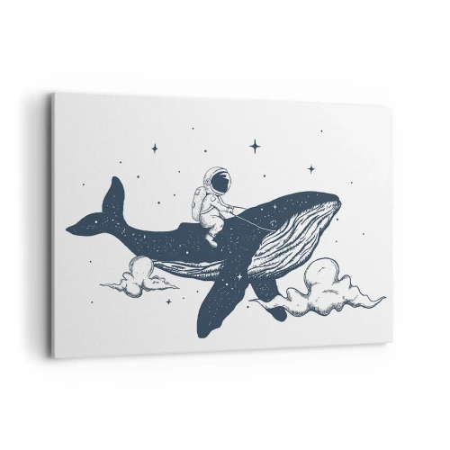 Impression sur toile - Image sur toile - Astronaute sur une baleine flottant dans l'espace - 100x70cm - Aventure spatiale - Décoration murale moderne pour le salon et la chambre ARTTOR