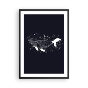 Affiche dans un cadre noir - Poster - Une baleine spatiale dans un style graphique sur fond noir - 50x70cm - Dans l'océan de l'univers - Décoration murale moderne pour le salon et la chambre ARTTOR