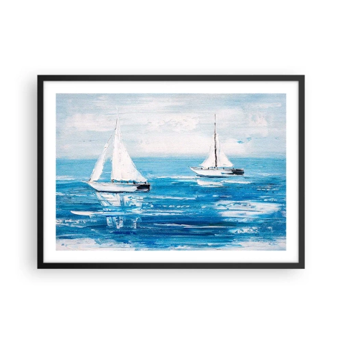 Affiche dans un cadre noir - Poster - Yachts sur la mer bleue dans un style artistique - 70x50cm - Avec un ami à mes côtés - Décoration murale moderne pour le salon et la chambre ARTTOR