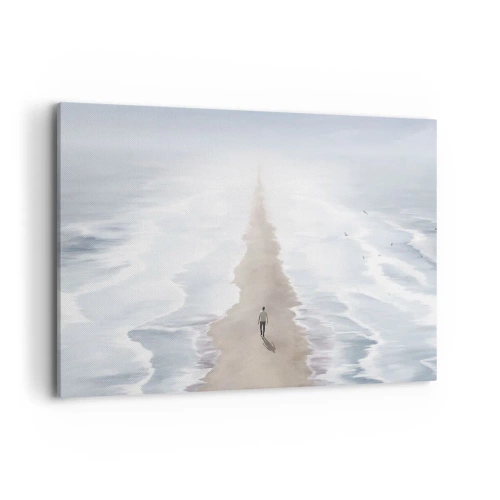 Impression sur toile - Image sur toile - Une silhouette sur une route solitaire au milieu d'un vaste paysage aquatique - 120x80cm - Un brillant avenir - Décoration murale moderne pour le salon et la chambre ARTTOR