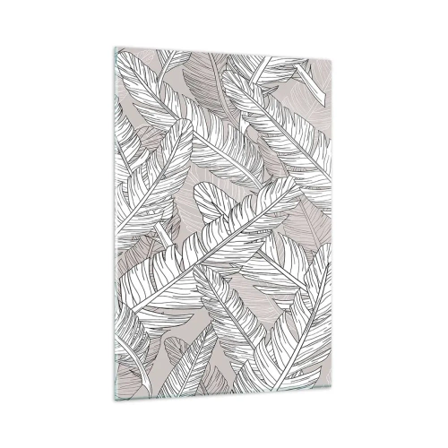 Impression sur verre - Image sur verre - Motif noir et blanc avec des feuilles de bananier sur un fond clair - 80x120cm - Un tourbillon de plumes - Décoration murale moderne pour le salon et la chambre ARTTOR