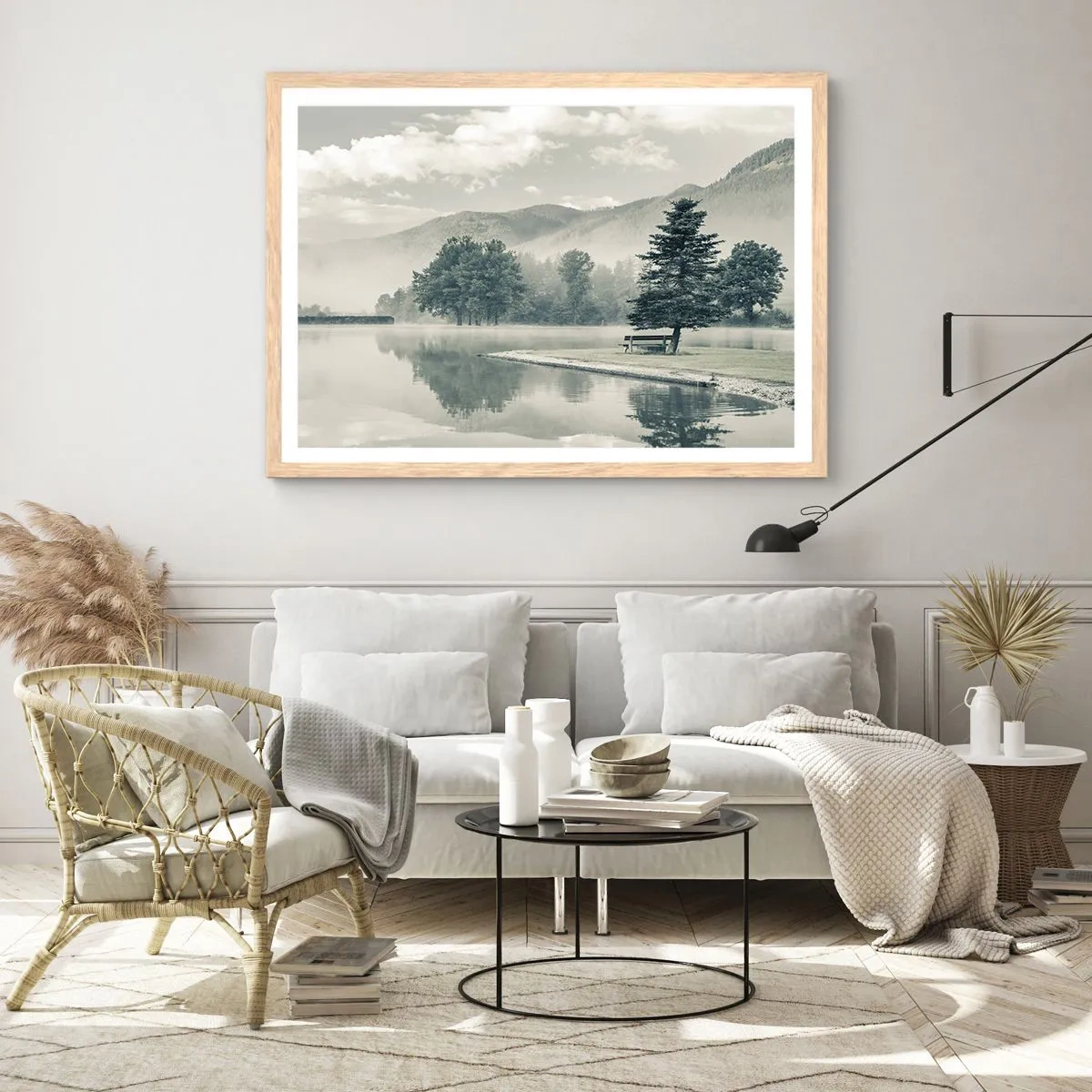 Affiche dans un chêne clair - Poster - Le lac dort encore - 100x70 cm