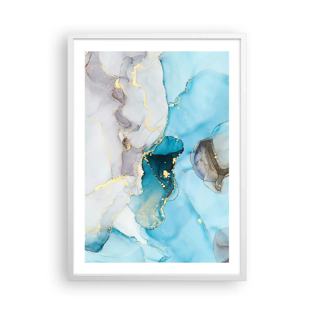 Affiche dans un cadre blanc - Poster - Etude de la rencontre gris et turquoise - 50x70 cm