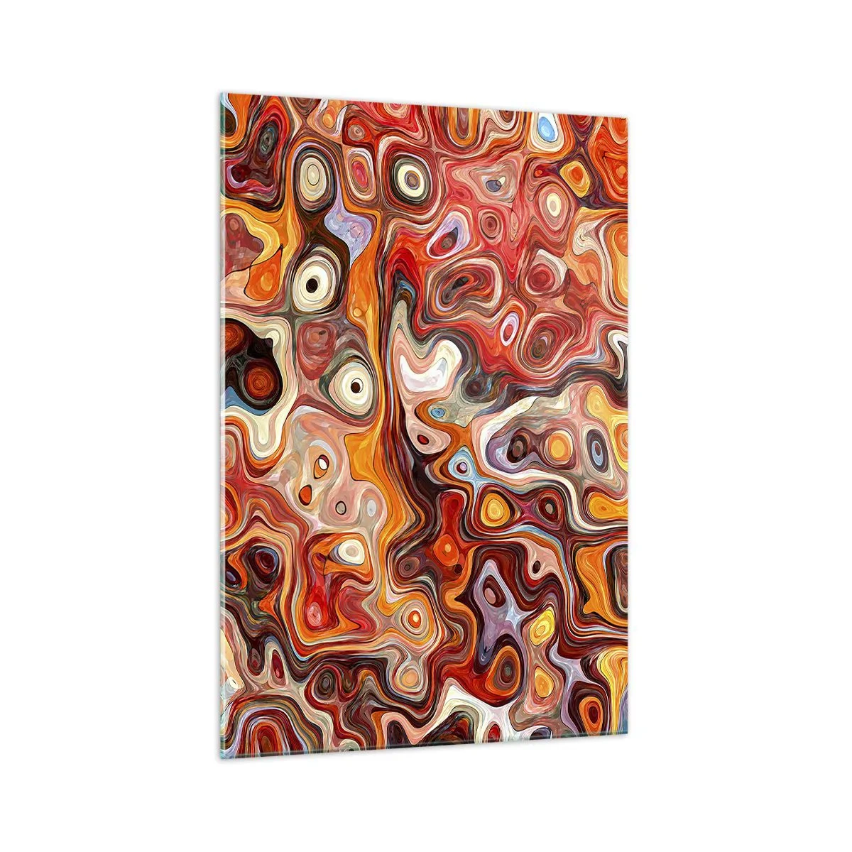 Impression sur verre - Image sur verre - Une composition abstraite dans des tons chauds de rouge, d'orange et de jaune. - 70x100cm - Si les noix fondaient dans du miel - Décoration murale moderne pour le salon et la chambre ARTTOR