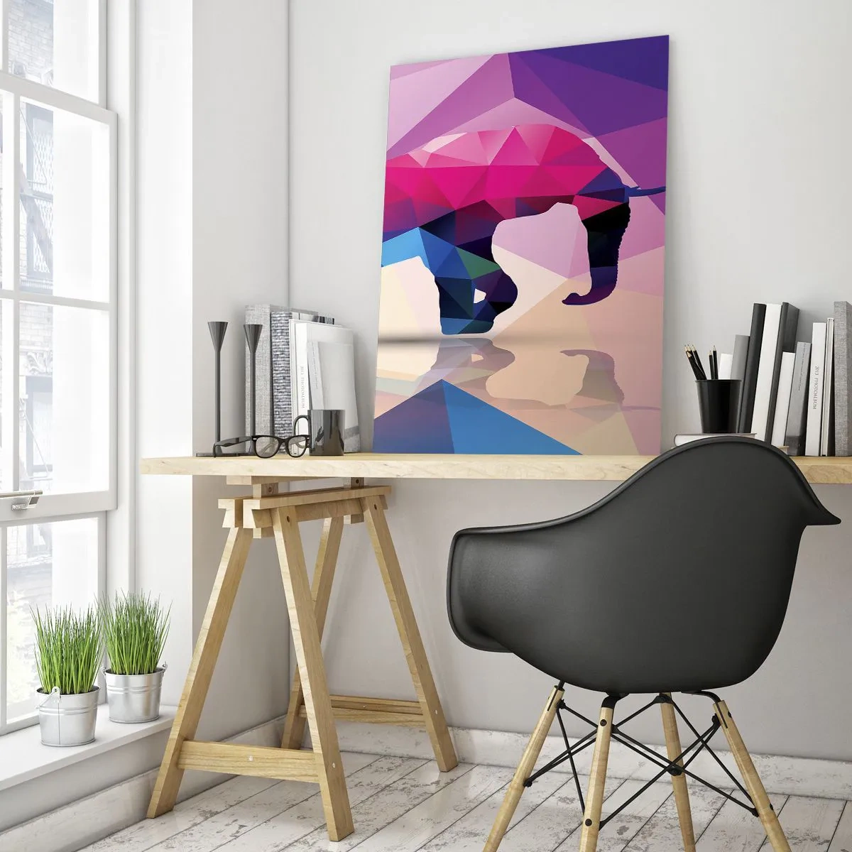 Impression sur verre - Image sur verre - Éléphant géométrique dans une abstraction colorée et vibrante - 50x70cm - Dinosaure en cristal - Décoration murale moderne pour le salon et la chambre ARTTOR