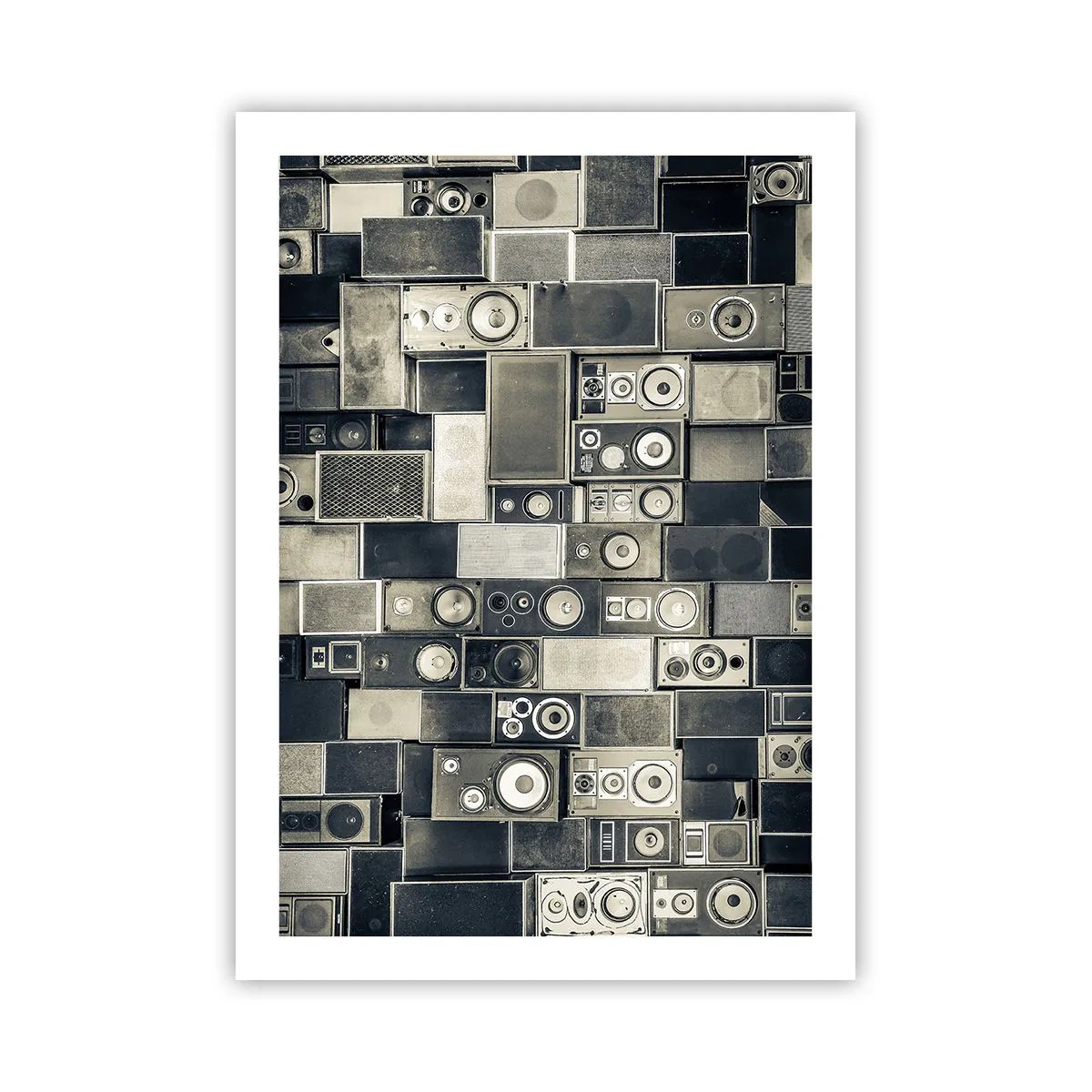 Affiche - Poster - Collage d'enceintes en nuances de gris - 50x70cm - Tout va bien - Décoration murale moderne pour le salon et la chambre ARTTOR