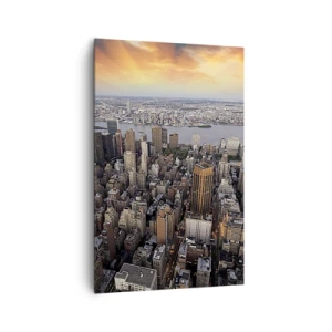 Impression sur toile - Image sur toile - Vue de la métropole avec le soleil couchant - 80x120cm - Le cœur battant de notre époque - Décoration murale moderne pour le salon et la chambre ARTTOR