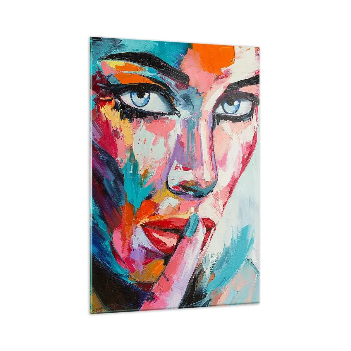 Impression sur verre - Image sur verre - Portrait coloré d'une femme dans un style abstrait - 80x120cm - Notre premier secret - Décoration murale moderne pour le salon et la chambre ARTTOR