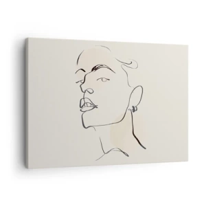 Impression sur toile - Image sur toile - Croquis minimaliste du visage d'une femme - 70x50cm - Regard fier - Décoration murale moderne pour le salon et la chambre ARTTOR