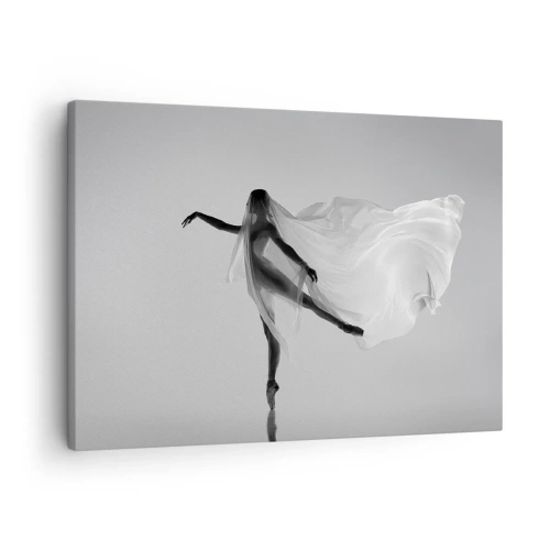 Impression sur toile - Image sur toile - Une danseuse dans une pose éthérée avec un tissu fluide - 70x50cm - Légèreté et grâce - Décoration murale moderne pour le salon et la chambre ARTTOR