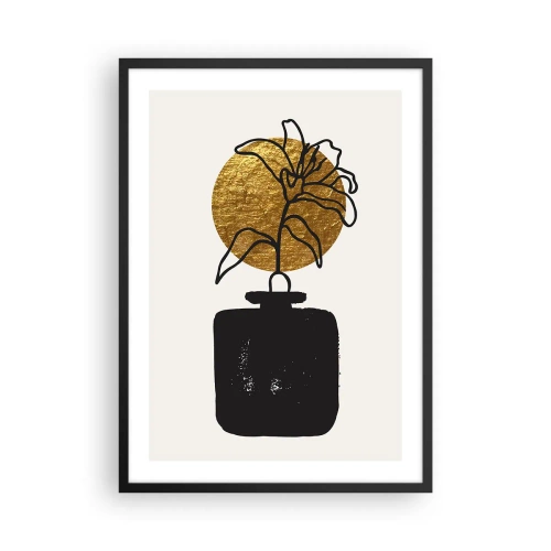 Affiche dans un cadre noir - Poster - Composition abstraite avec une fleur et un cercle doré - 50x70cm - La beauté vaut son pesant d'or - Décoration murale moderne pour le salon et la chambre ARTTOR
